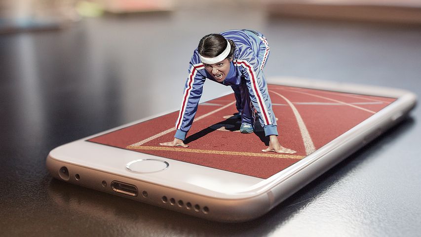 Course, athlète, smartphone, iphone, application